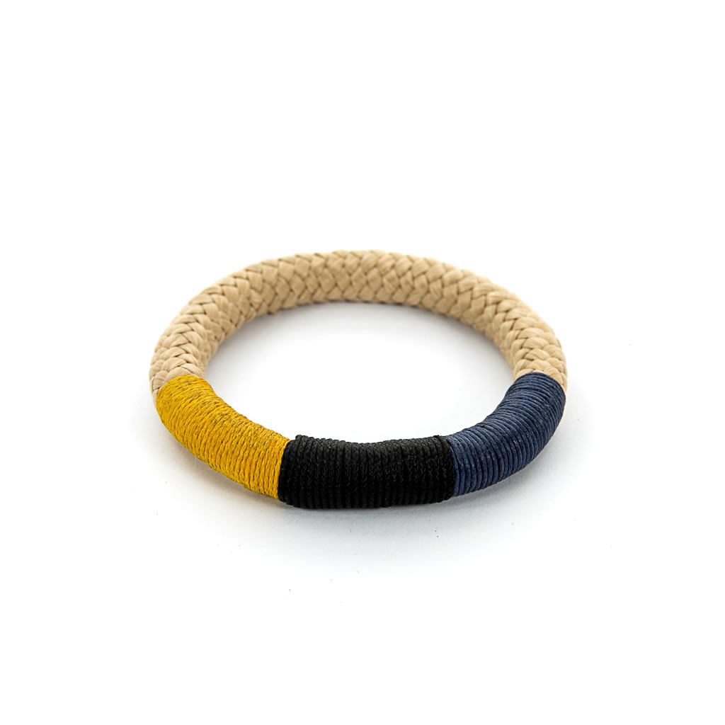 Bracelet - African - Beige Rope - Blue & Yellow