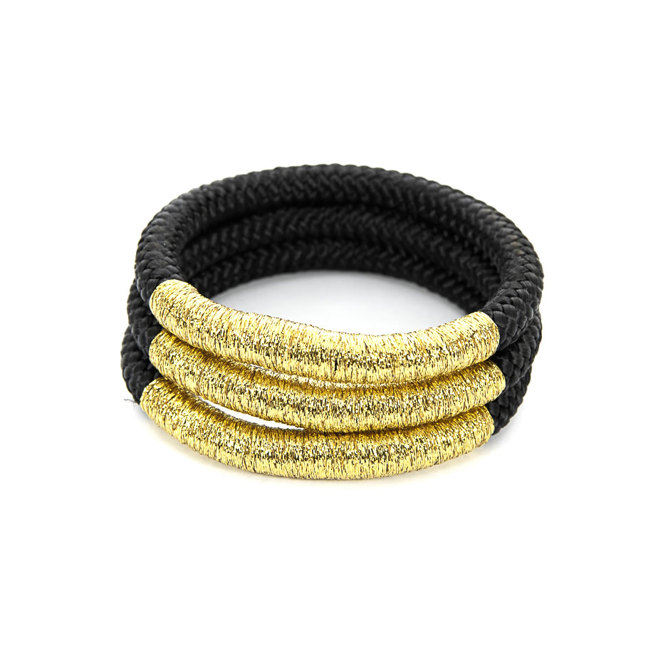 Bracelet - Double African - Black Rope - Gold Thread