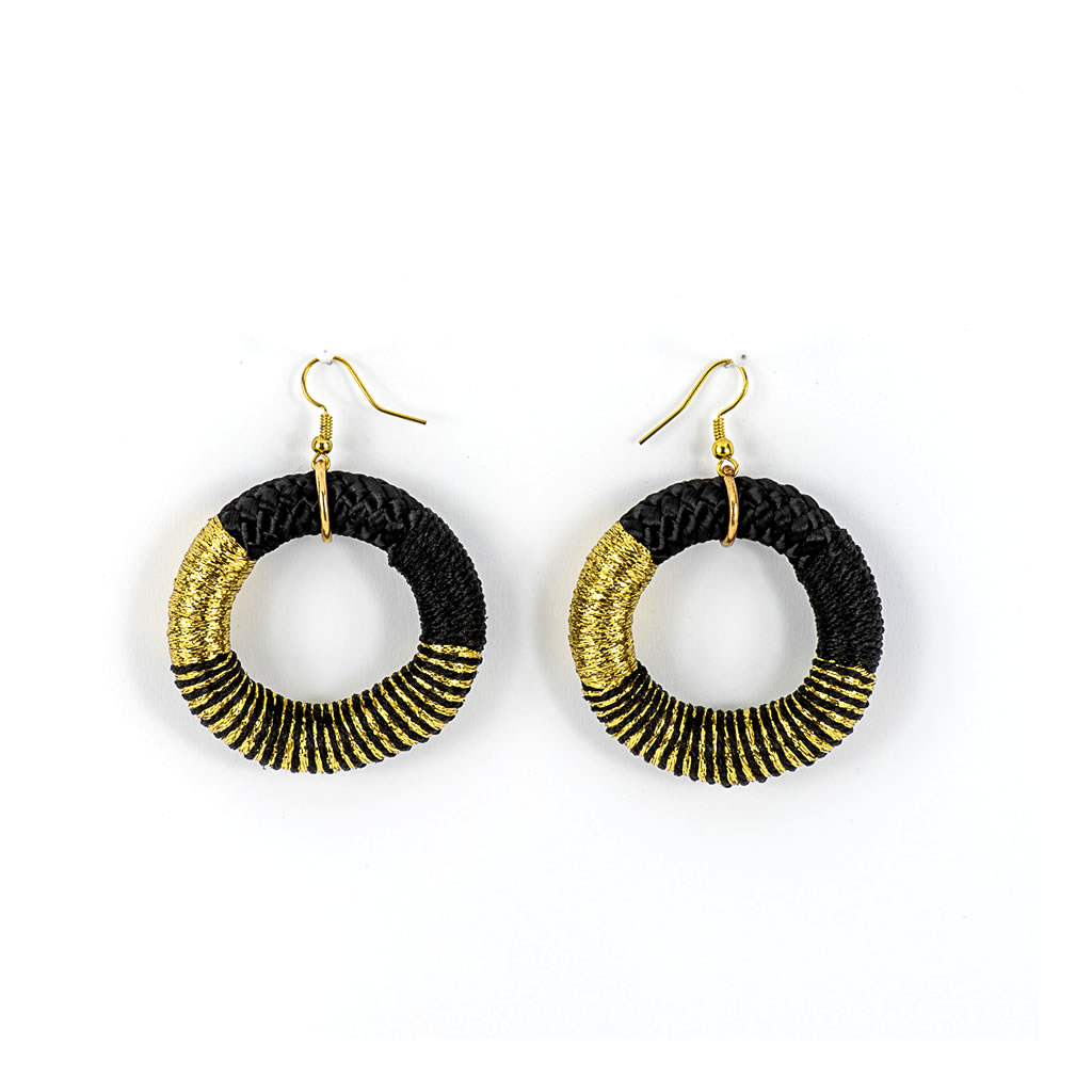 Earrings - Chipantha - Black Rope - Gold Thread