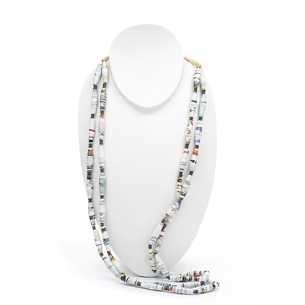 Necklace - Recycled Paper Bead - Long Double Strand