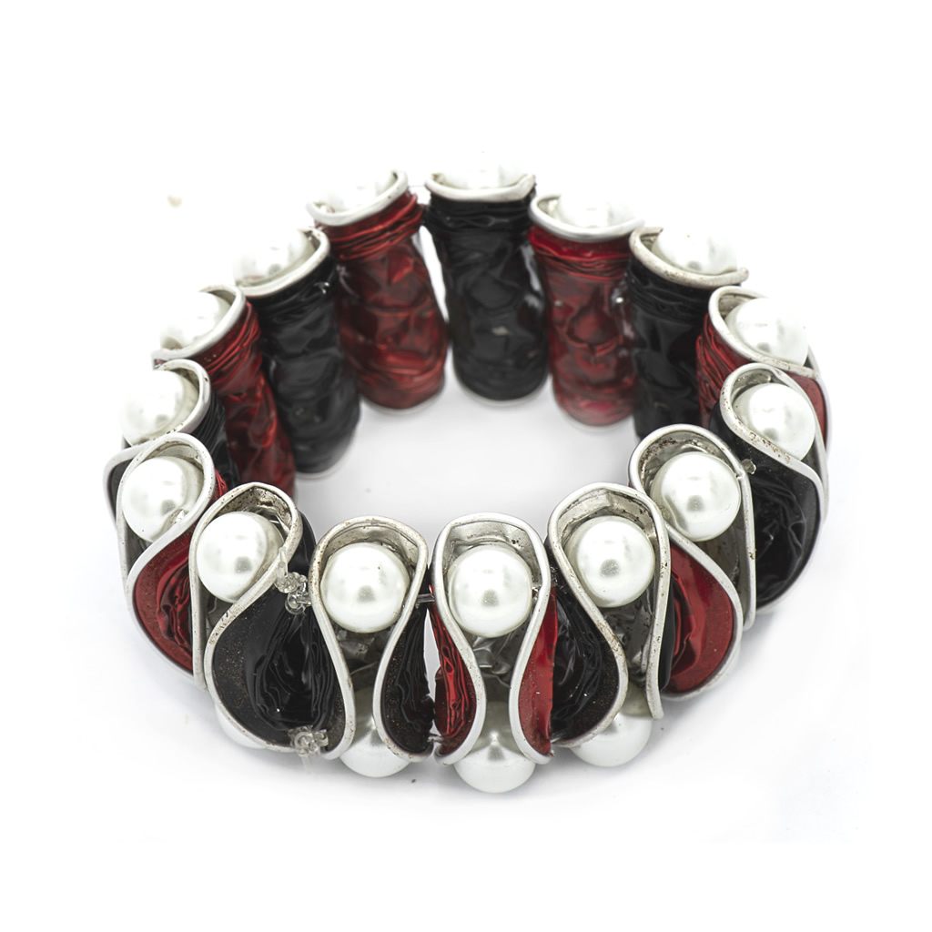 Bracelet - Recycled  Coffee Pod - Red Black