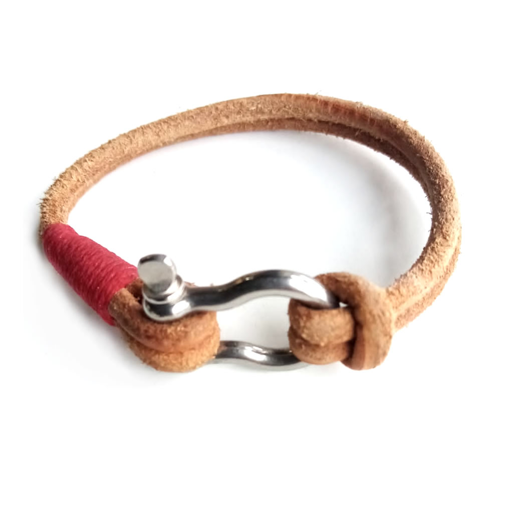 Leather Thong Shackle Bracelet - Natural