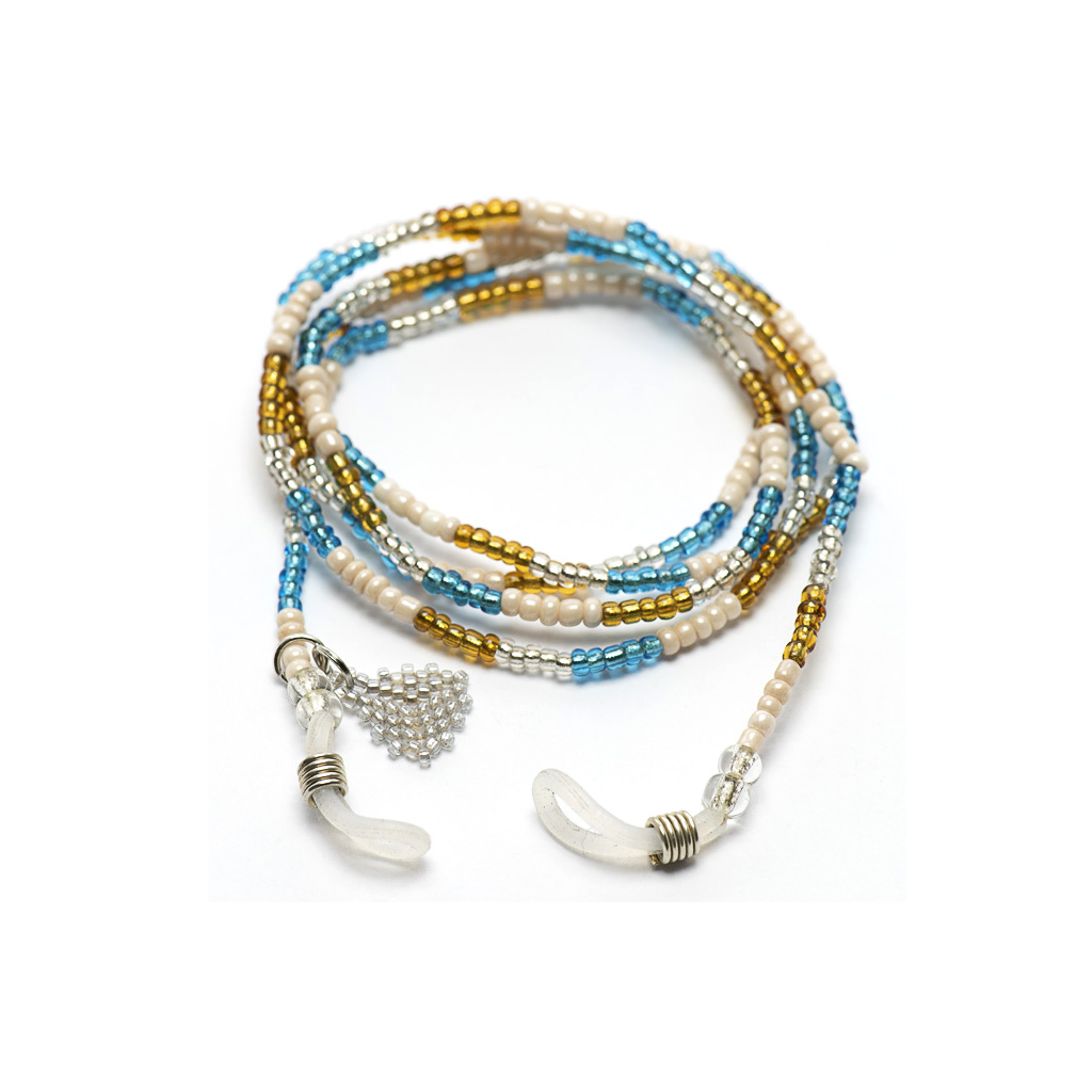 Sunglasses Chain in Seed Beads - Turquoise and Gold