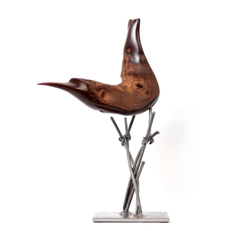 Bird on Grasses in Mopane Wood and Wire - Small
