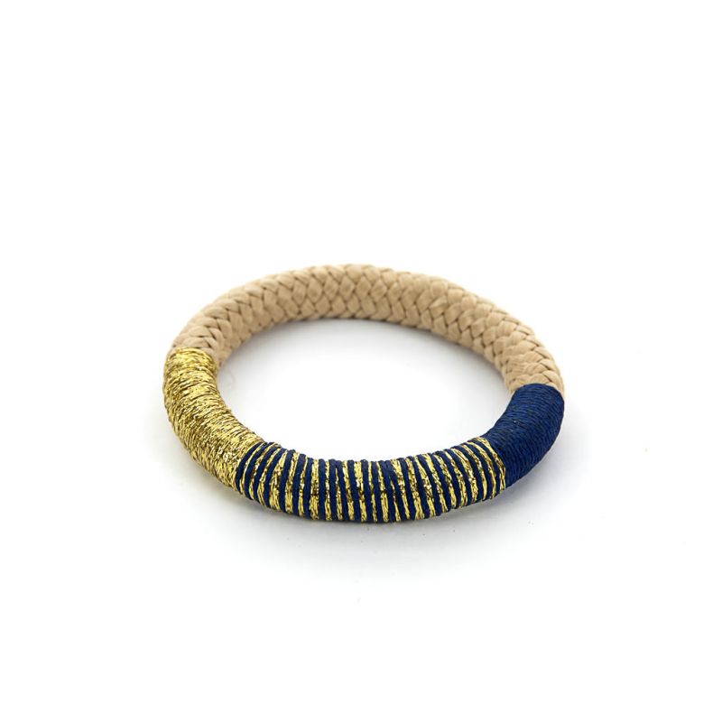 Bracelet - African - Beige Rope - Gold & Blue