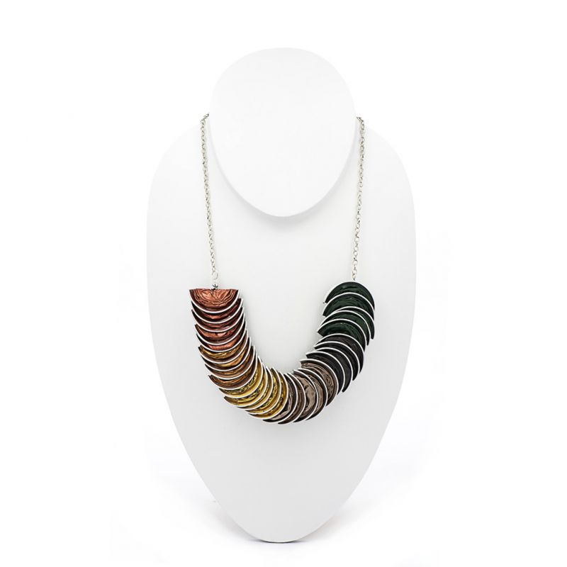 Necklace - Recycled Coffee Pods - Folded - Green Gold Red