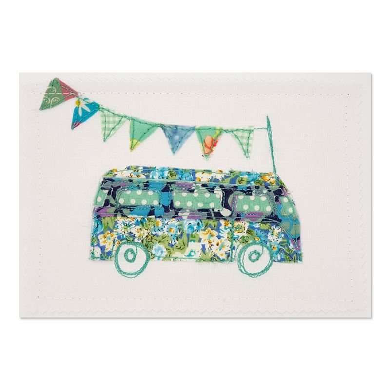 Floral VW Kombi - Greeting Card - Textile Art - A5 single