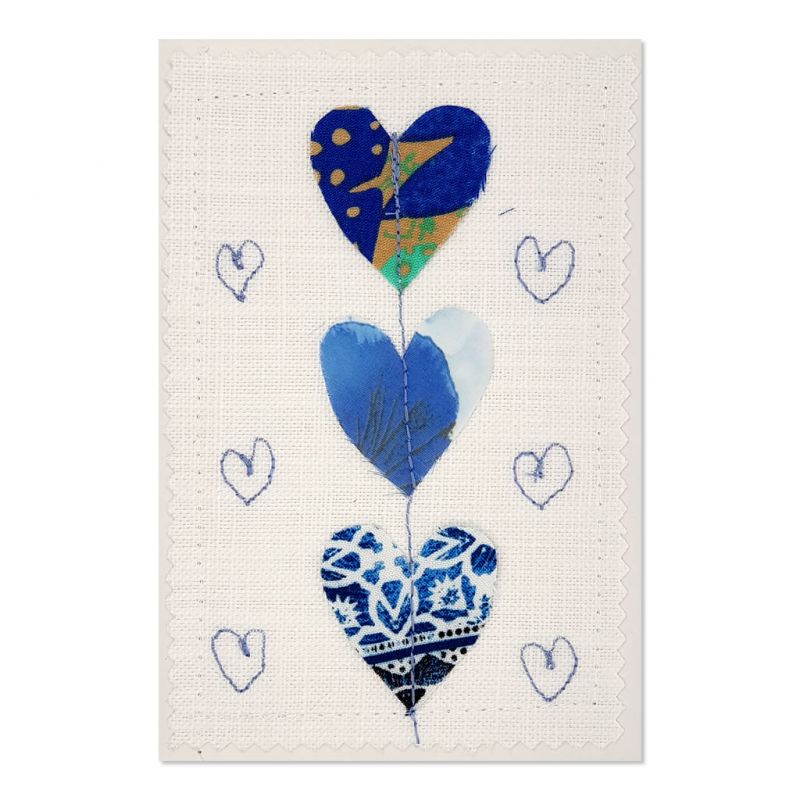 Hearts - Greeting Card - Textile Art - A6 single
