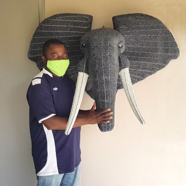 Elephant - 'Bambanani' - Bead Trophy Head - Masterpiece
